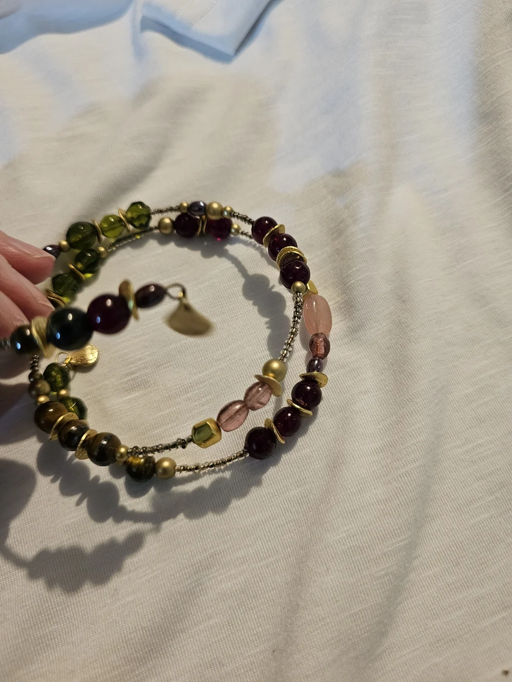Green Multi-Strand Beaded Anklet with Mixed Accent Beads